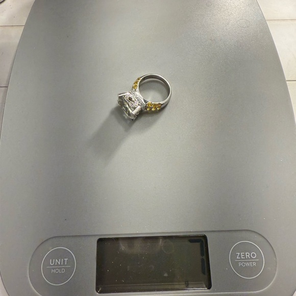 Beautiful 14k White Gold Blue Topaz, Green Amethyst & Diamond Ring set! - Picture 13 of 16